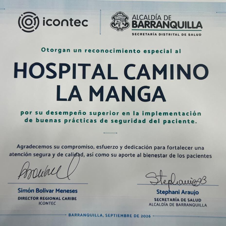 Reconocimiento al CAMINO La Manga por buenas prácticas de seguridad del paciente